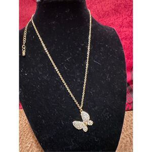 293A. Swarovski Elements Crystal Butterfly Gold Overlay 18” chain necklace